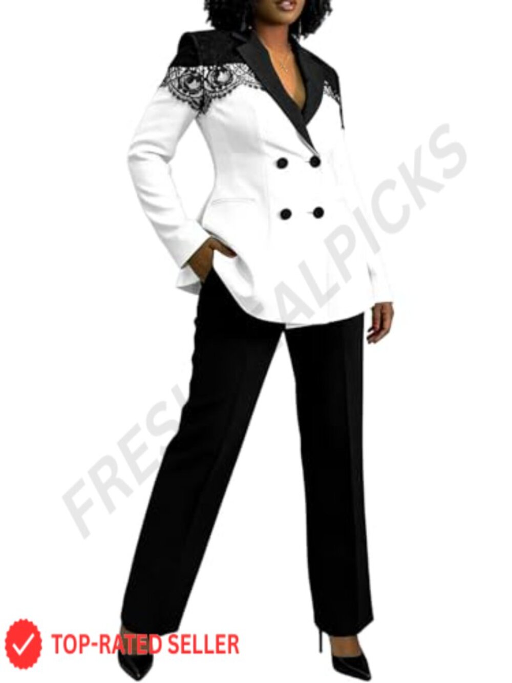 Women's 2 Piece Pantsuit Lace Blazer Pencil Pants Business Suit Set